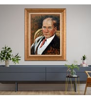 Altın Varaklı Çerçeveli Paspartulu Atatürk Tablo TR0958 (Gold)