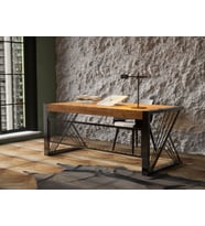 Masif Ahşap Ofis Bilgisayar Masası 180*85*76 Cm-Siyah Metal Ayak- Game Desk