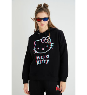 Lisanslı Baskılı 3D Kapüşonlu Kalın Sweatshirt (Siyah)