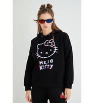 Lisanslı Baskılı 3D Kapüşonlu Kalın Sweatshirt (Siyah)