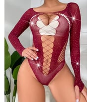 Intive Bordo/Şarap Rengi Taşlı Önü ve Yanları File Detaylı Büstiyer/Bodysuit