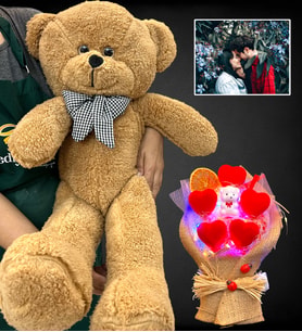Size Özel Led Işıklı Fotoğraflı Ayıcık Buketi ve Büyük Boy 80cm Kahve Peluş Ayıcık (Model 4)