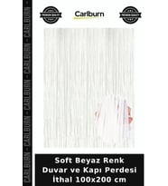 Soft Beyaz Renk Duvar ve Kapı Perdesi İthal 100x200 cm Görsel Fon Salon Dekoru Püsküllü Süs