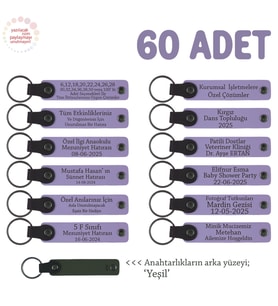 İşletmelere Özel Üretim, Alternatif Promosyonel Yazılı Anahtarlık, 60' lı Set , Mor Menekşe & Yeşil (Lila - Mor)