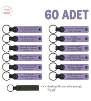 İşletmelere Özel Üretim, Alternatif Promosyonel Yazılı Anahtarlık, 60' lı Set , Mor Menekşe & Yeşil (Lila - Mor)