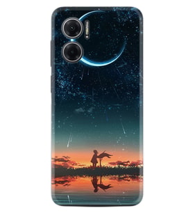Xiaomi Redmi Note 11E Kılıf Silikon Desen Özel Seri Ay ve Kız 1720