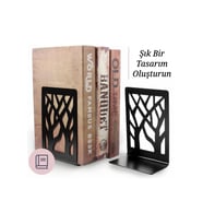 Ağaç Desenli Dekoratif Kitap Tutucu - Metal Kitap Ayracı - Kitap Standı 2'li Set