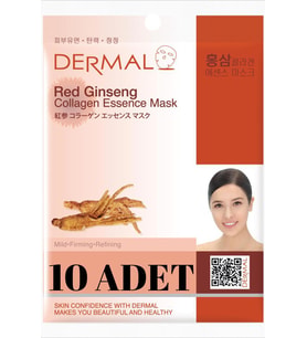Dermal 10'lu Arındırıcı, Serinletici, Sıkılaştırıcı Kırmızı Ginseng Özlü Kolajen Maske 