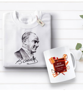 BK Gift Kişiye Özel Öğretmenler Günü Tasarımlı Kupa Bardak ve Atatürk Baskılı Tişört Hediye Seti- 3-1, Öğretmene Hediye, Öğretmenler Günü, 100. Yıl Hediyesi
