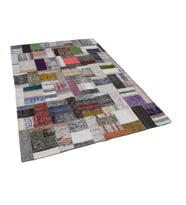 Gri Kilim Vintage Stil Patchwork Desenli Estetik Salon Kilimi El Dokuma Pamuk Yün