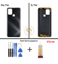 Infinix Hot 10 Siyah Uyumlu Arka Kapak + Yapıştırıcı ve Vida Seti Arka Cam Batarya Pil Kapağı