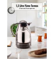 1.5 LT Isı Yalıtımlı Çay Ve Soğuk Su Termosu Füme (12 Saat Sıcak Tutar& İçi Camdır)
