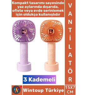 #Vantilatör Kompakt Sessiz Çalışma Kablosuz Taşınabilir Şarjlı 3 Kademeli Masa El Fanı Vantilatör