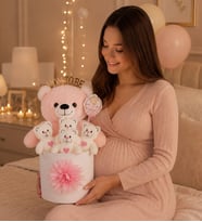 Mom To Be Yazılı Taçlı Peluş Ayıcık Hediye Kutusu – Anne Adayına ve Kız Bebeğe Hediye