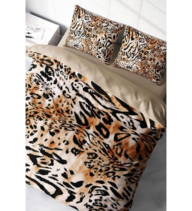 Leopar Çift Kişilik Nevresim Takımı Özel Dokuma Pamuk Saten Drawing Leopard