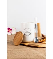 Bambu Kapaklı Kaşıklı Seramik Kupa