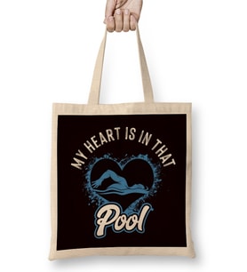 My Heart Is In Swimming Pool Swimmer Swim Coach Water Sports Bez Çanta Uzun Saplı