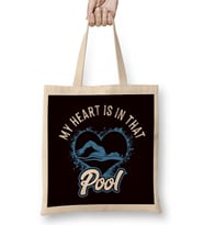 My Heart Is In Swimming Pool Swimmer Swim Coach Water Sports Bez Çanta Uzun Saplı
