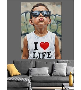 Gözlüklü I Love Life Tişört Dekoratif Kanvas - Mdf Ahşap Tablo