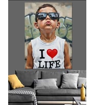 Gözlüklü I Love Life Tişört Dekoratif Kanvas - Mdf Ahşap Tablo