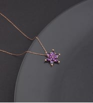 925 Ayar Gümüş Ametist Taşlı Lotus Çiçeği Kolye