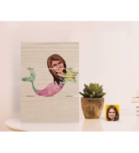 BK Gift Kişiye Özel Deniz Kızı Karikatürlü Otantik Masaüstü Ahşap Palet Çerçeve-1 (Beyaz)