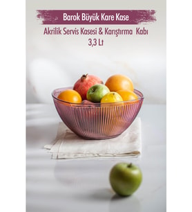 Akrilik Barok Mürdüm Büyük Kare Meyve & Salata Kasesi & Karıştırma Kabı / 3,3 Lt  (CAM DEĞİLDİR)