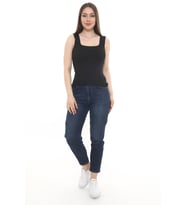 Monox Kadın Bluz Kare Yaka Sade Yazlık Triko Atlet (Siyah)