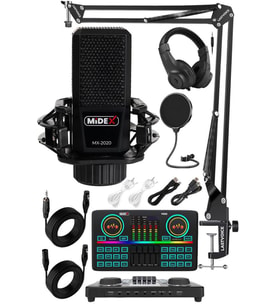 Midex MX-2020 Effective Set Efektli Ses Kartı Mikrofon Kulaklık Stand Kayıt Canlı Yayın Seti (PC ve Telefon)
