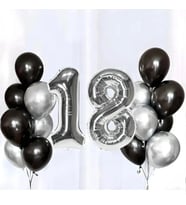 18 Yaş Doğum Günü Partisi Siyah Gümüş Folyo Helyum Balon Seti Erkek 18 Yaş Partisi-