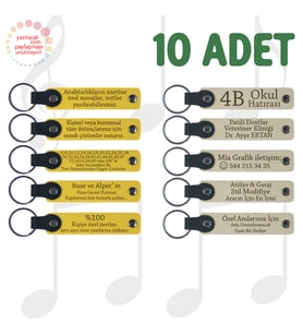 Sarı & Sütlü Kahve, 10’lu Set, Tarih ve İsimli Deri Anahtarlık, Düğün Töreni Misafirlerine Hatıra