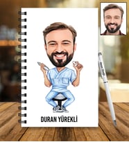 Kişiye Özel Diş Hekimi Tasarımlı Karikatür Ahşap Defter Ve Kalem Seti 86