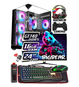 WarboX BİGBEAR 24" Monitör Xeon X5650 16gb Ram 256gb Ssd 250gb Hdd GT740 DDR5-4gb E.kartı Gaming PC (Siyah)