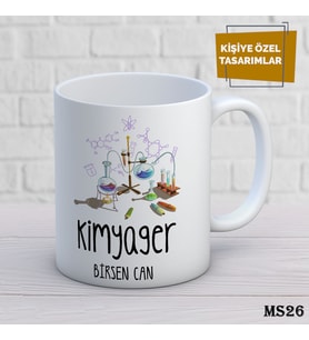 Kişiye Özel Meslek Temalı Kupa  İsimli & Fotoğraflı Premium Hediye Bardak Kimyager