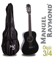 Manuel Raymond MRC87BK 3/4 Boy Junior Klasik Gitar Seti Siyah Renk, Çocuklar İçin Uygun, Taşıma Kılıfı Hediyeli