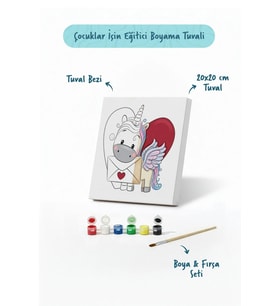 Kalpli Unicorn Boyama Tuvali – Şövalesiz Boya Seti 20x20