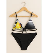Kadın  Desenli Üçgen Bikini Takımı – Siyah Alt  Ayarlanabilir Bağlamalı 1001-52
