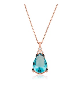 Gümüş Mavi Topaz Damla Bayan Kolye (Çok Renkli)