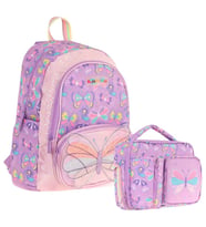 Kaukko Kids Nakışlı Kelebek Desenli Okul Çantası (L5222) ve Thermo Beslenme Çantası (L7222) Seti - Kız Çocuk