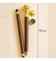 Pirinç Pusulalı Baston – 95 cm Ahşap ve Pirinç Detaylı Baston (Karışık)