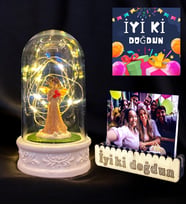 İyi Ki Doğdun Fotoğraflı Led Lambalı Şans Melekli Fanus / Doğum Günü Hediyesi