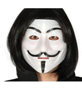Siyah Renk Takma Kısa Saç ve V For Vendetta Maskesi Anonymous Maskesi (5365)