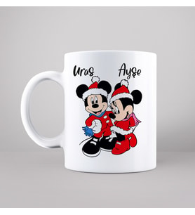 Mickey & Minnie Mouse & Yılbaşı Tasarımlı Kupa Kişiye Özel