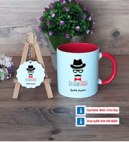 En Cool Baba Kupa Bardak Kırmızı ve Ahşap Anahtarlık Hediye Babaya Hediye (Model 1)