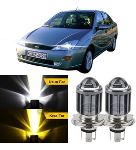 Ford Focus 1 1998-2004 Uyumlu Mercekli Far Ampulü Led Xenon Sarı-Beyaz Şimşek Etkili Uzun Kısa   
