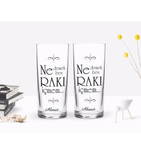 BK Gift Kişiye Özel Renkli Baskılı Ne Demek Ben Rakı İçmem Tasarımlı İkili Rakı Bardağı Seti-1 (Beyaz)