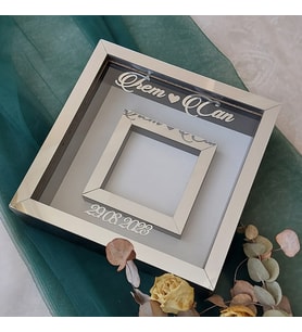 Siyah-Gümüş 25x25 Cm Fotoğraf Bölümlü Verda Anı Çerçevesi-6 cm Derinlikli Anı Çerçevesi(Fotoğraf Hediye)