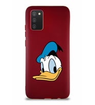 Samsung Galaxy A02S Soft Premier Kapak Donald Duck-B Tasarımlı Silikon Kılıf - Mürdüm (Şeffaf)