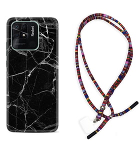 Xiaomi Poco X3 Pro M4 Pro X4 Pro C40 10C Kılıf Boyun Asklı Rasta Silikon Fragile Black Mermer 1378
