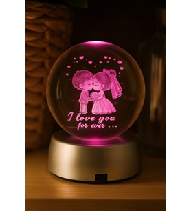 Romantik Işıklı Kristal Küre – “I Love You Forever” RGB Led Işıklı Pilli